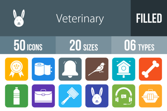 Veterinary Filled Round Corner Icons for Embroidery Projects
