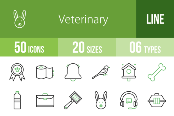 Veterinary Green and Black Icons for Embroidery Projects